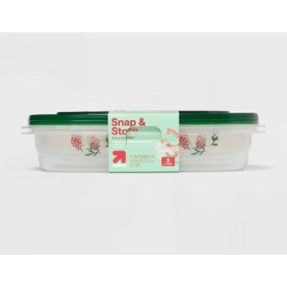 Target Other - Holiday Large Rectangle Food Storage Container 128oz/2ct up&up™ Holly Design